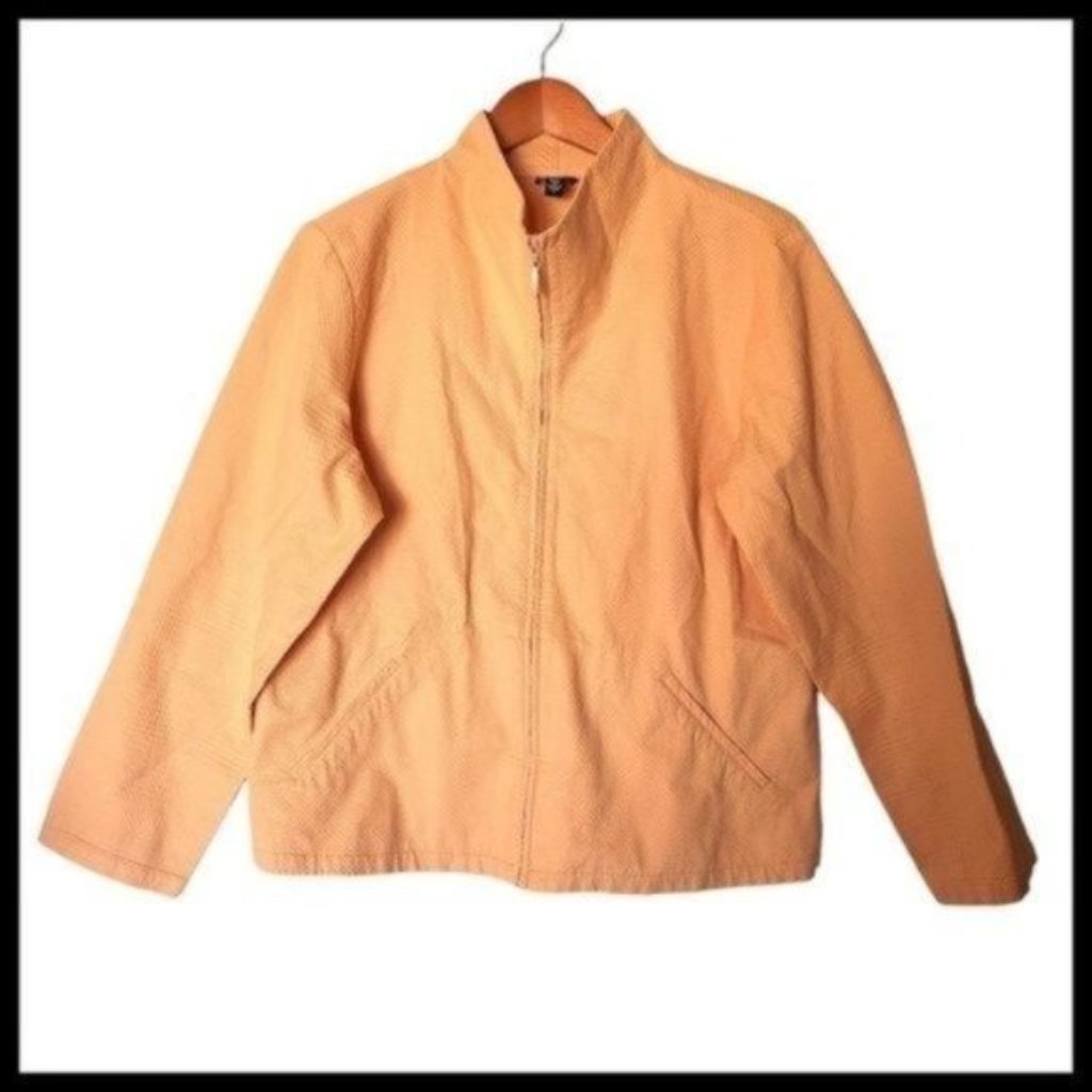 Eileen Fisher Light Orange Jacket Lightweight Zipper Texturized Size L Large